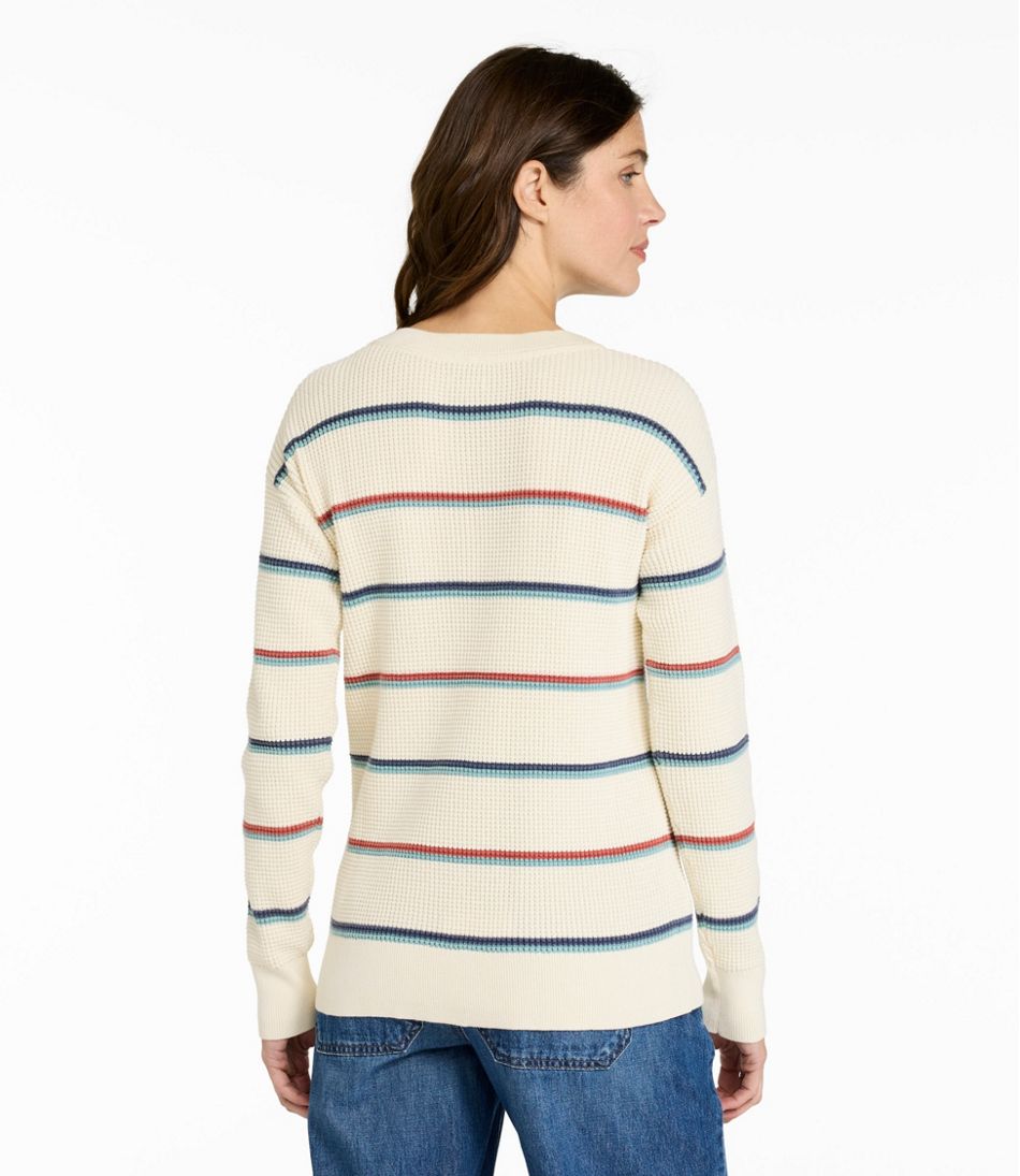 L.L.Bean | Women's Sunwashed Waffle Sweater, Pullover Stripe