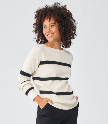 L.L.Bean | Women's Sunwashed Waffle Sweater, Pullover Stripe