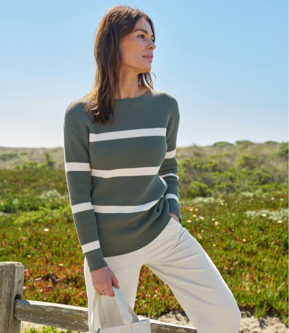 L.L.Bean | Women's Sunwashed Waffle Sweater, Pullover Stripe