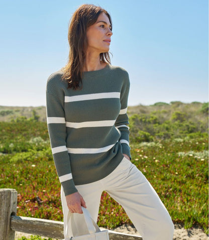 L.L.Bean | Women's Sunwashed Waffle Sweater, Pullover Stripe