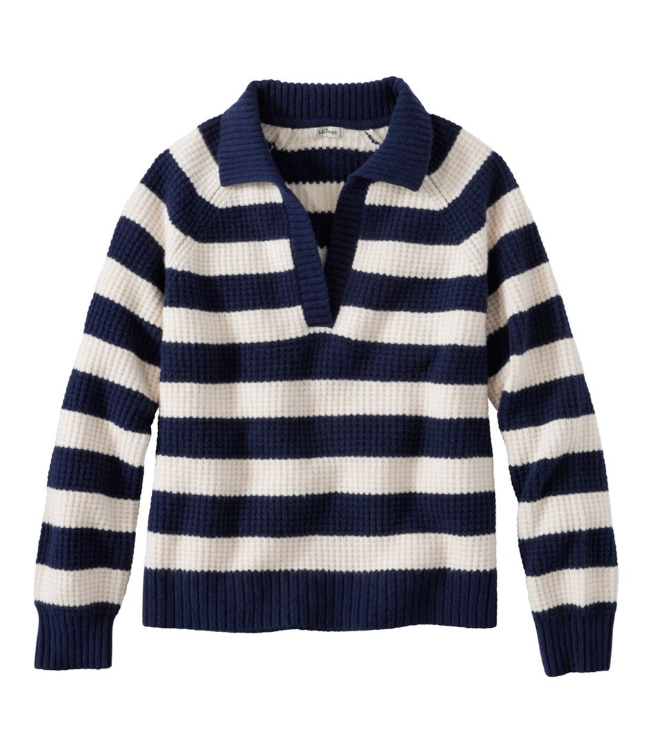 L.L.Bean | Women's SuperSoft Waffle Sweater, Polo Stripe
