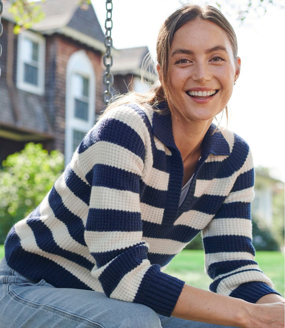 L.L.Bean | Women's SuperSoft Waffle Sweater, Polo Stripe