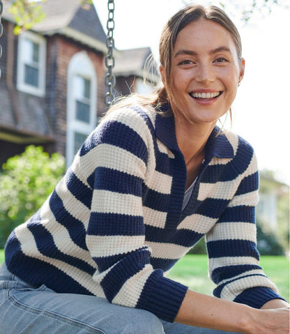 L.L.Bean | Women's SuperSoft Waffle Sweater, Polo Stripe