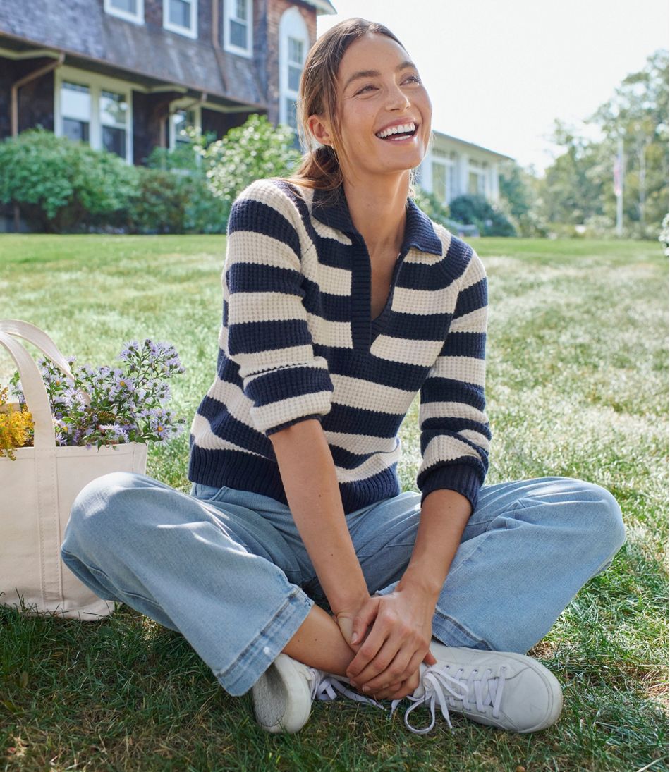 L.L.Bean | Women's SuperSoft Waffle Sweater, Polo Stripe