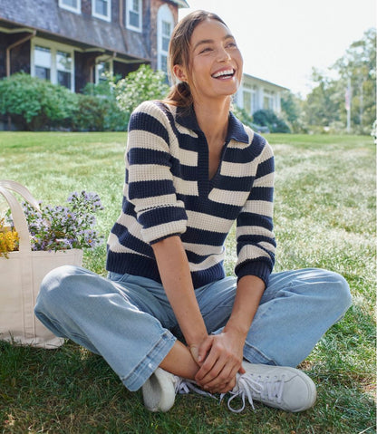 L.L.Bean | Women's SuperSoft Waffle Sweater, Polo Stripe