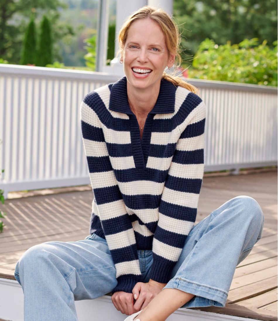 L.L.Bean | Women's SuperSoft Waffle Sweater, Polo Stripe