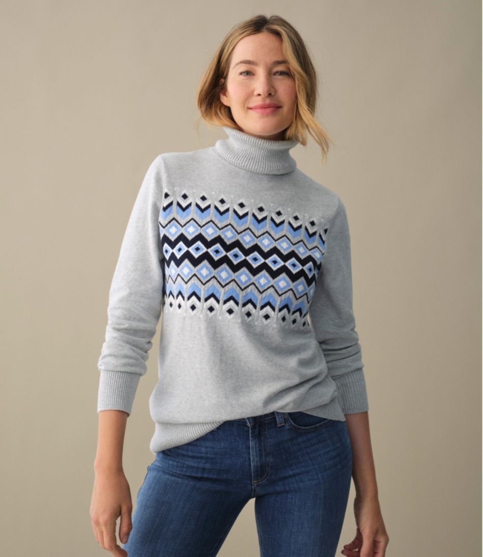 L.L.Bean | Women's Cotton/Cashmere Sweater, Turtleneck Intarsia