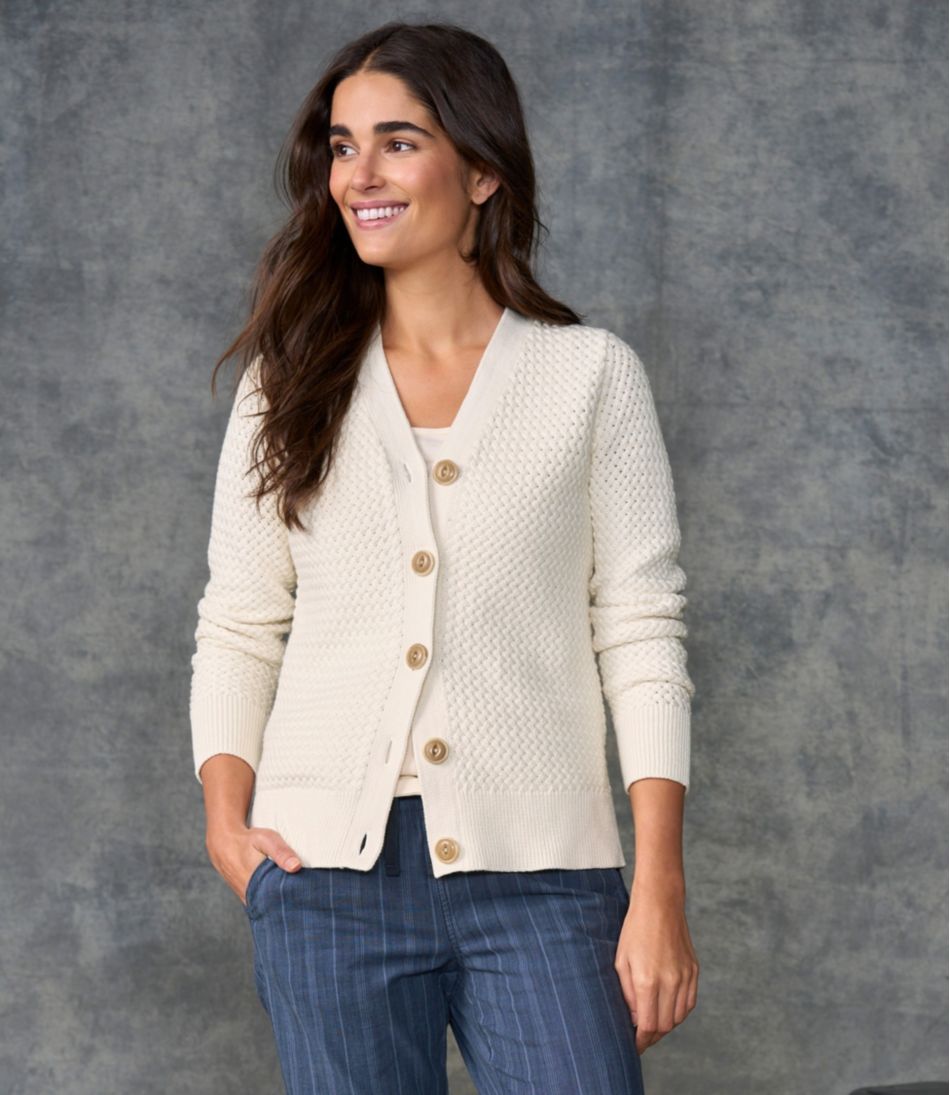 L.L.Bean | Women's Basketweave Sweater, Button-Front Cardigan