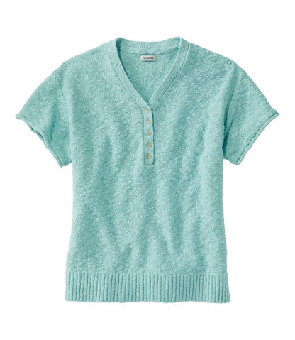 L.L.Bean | Women's Midweight Cotton Slub Sweater, Henley Short-Sleeve