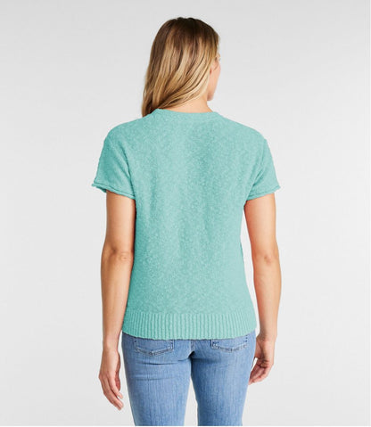 L.L.Bean | Women's Midweight Cotton Slub Sweater, Henley Short-Sleeve