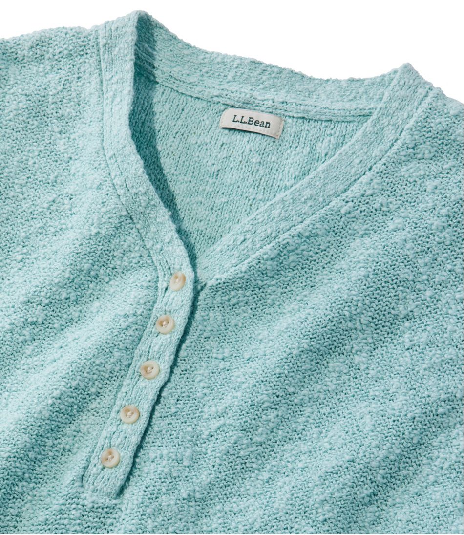 L.L.Bean | Women's Midweight Cotton Slub Sweater, Henley Short-Sleeve