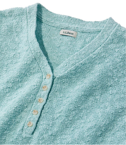 L.L.Bean | Women's Midweight Cotton Slub Sweater, Henley Short-Sleeve