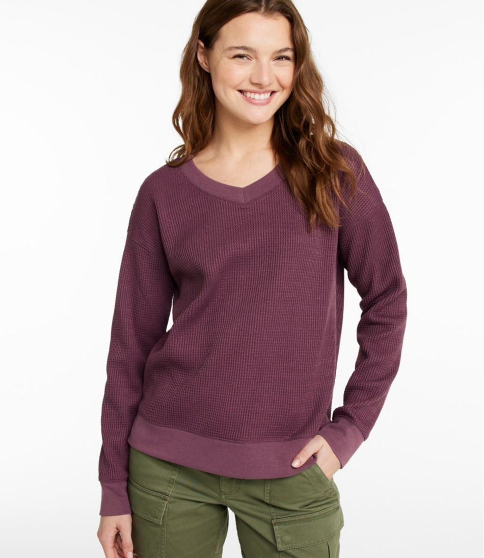 L.L.Bean | Women's Birchwood Brushed Waffle Top, V-Neck