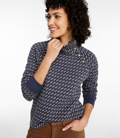 L.L.Bean | Women's Quilted Sweatshirt, Snapneck Pullover Print