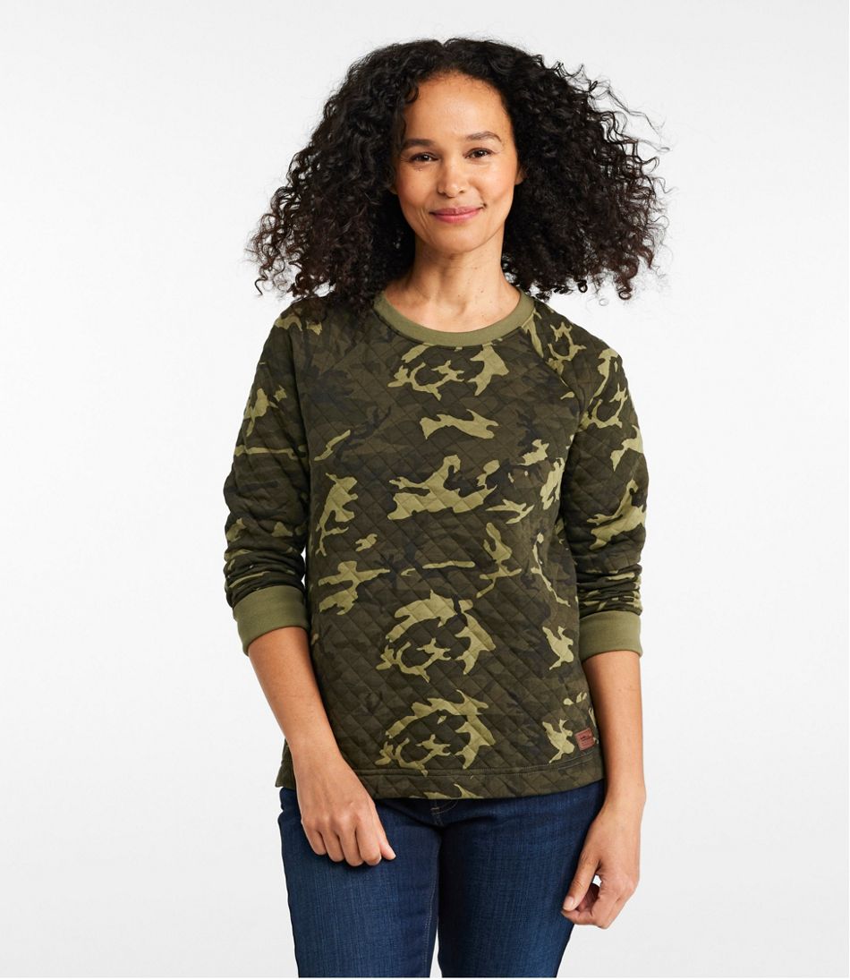 L.L.Bean | Women's Quilted Sweatshirt, Crewneck Pullover Print