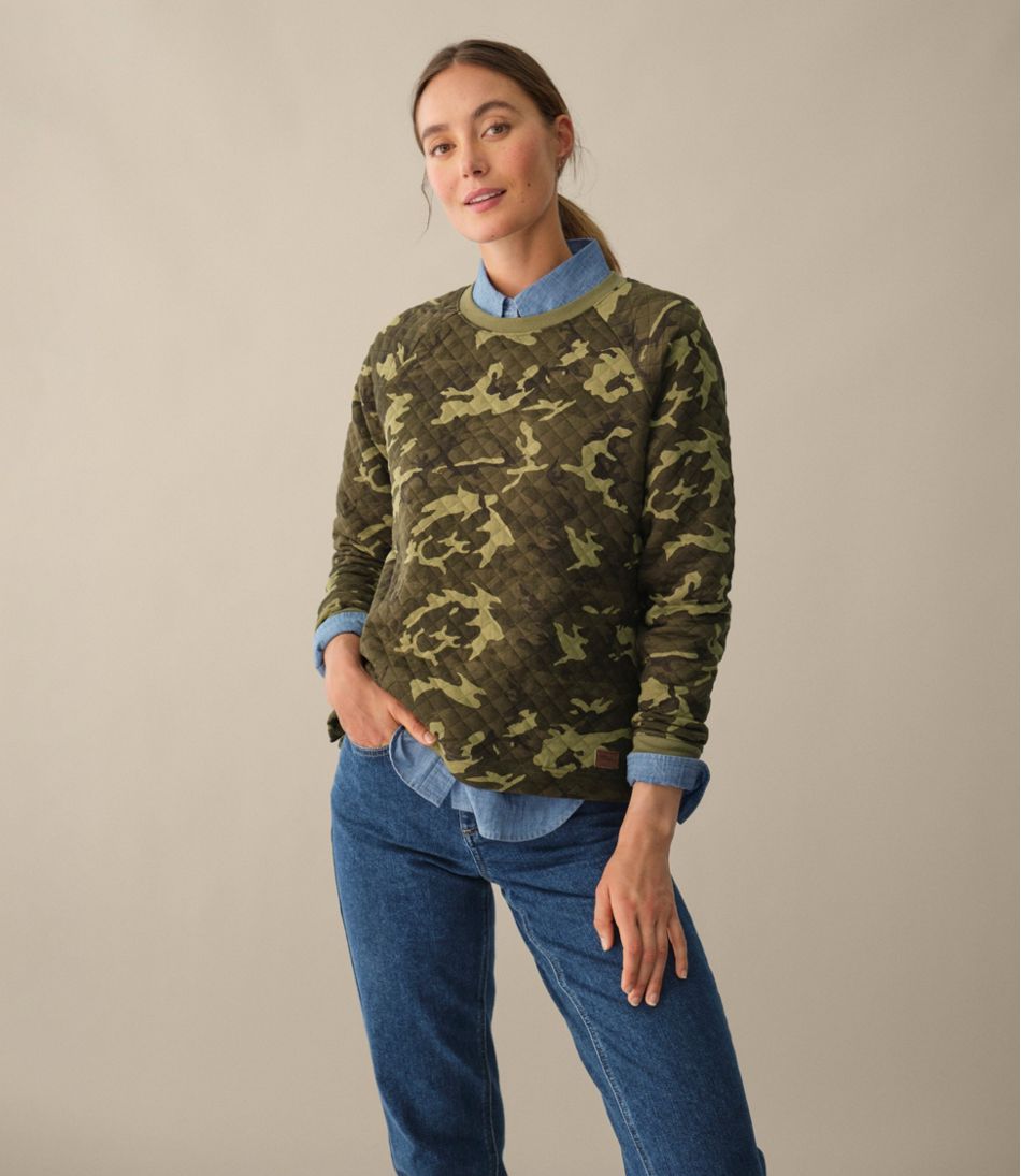 L.L.Bean | Women's Quilted Sweatshirt, Crewneck Pullover Print