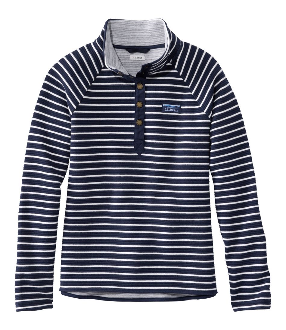 L.L.Bean | Women's Lakewashed Double-Knit Quarter-Snap, Stripe
