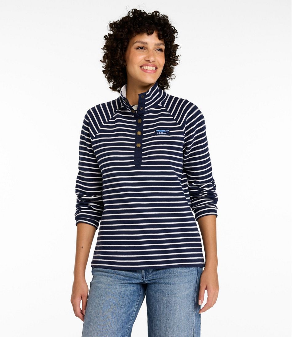 L.L.Bean | Women's Lakewashed Double-Knit Quarter-Snap, Stripe