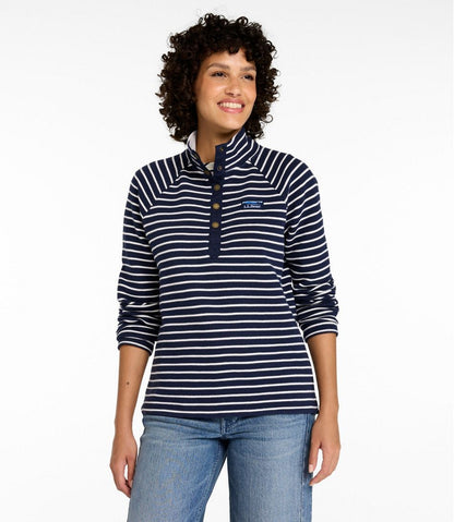 L.L.Bean | Women's Lakewashed Double-Knit Quarter-Snap, Stripe