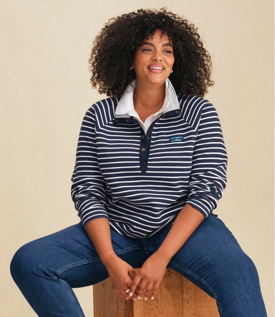 L.L.Bean | Women's Lakewashed Double-Knit Quarter-Snap, Stripe