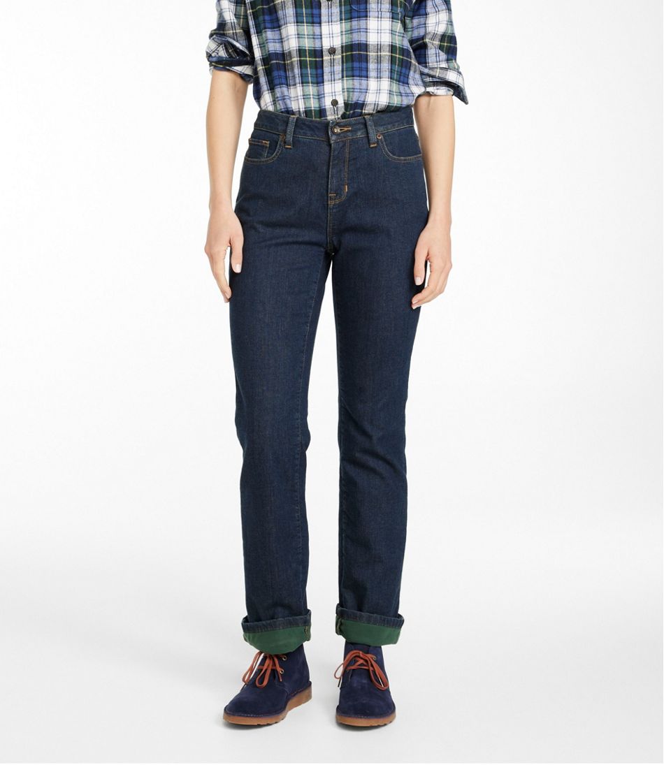 L.L.Bean | Women's True Shape Jeans, High-Rise Straight-Leg Fleece-Lined