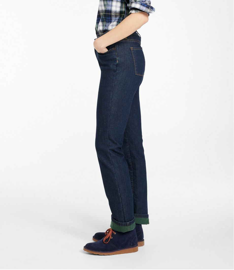 L.L.Bean | Women's True Shape Jeans, High-Rise Straight-Leg Fleece-Lined