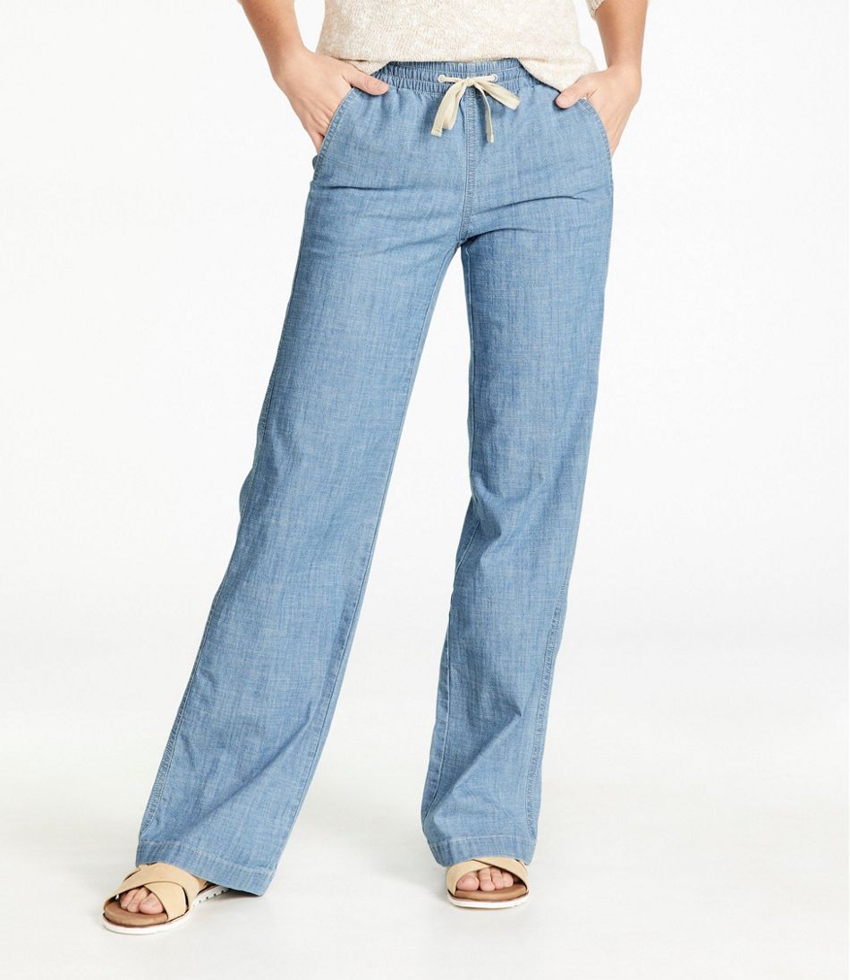 L.L.Bean | Women's Lakewashed Pull-On Chinos, Mid-Rise Wide-Leg Chambray