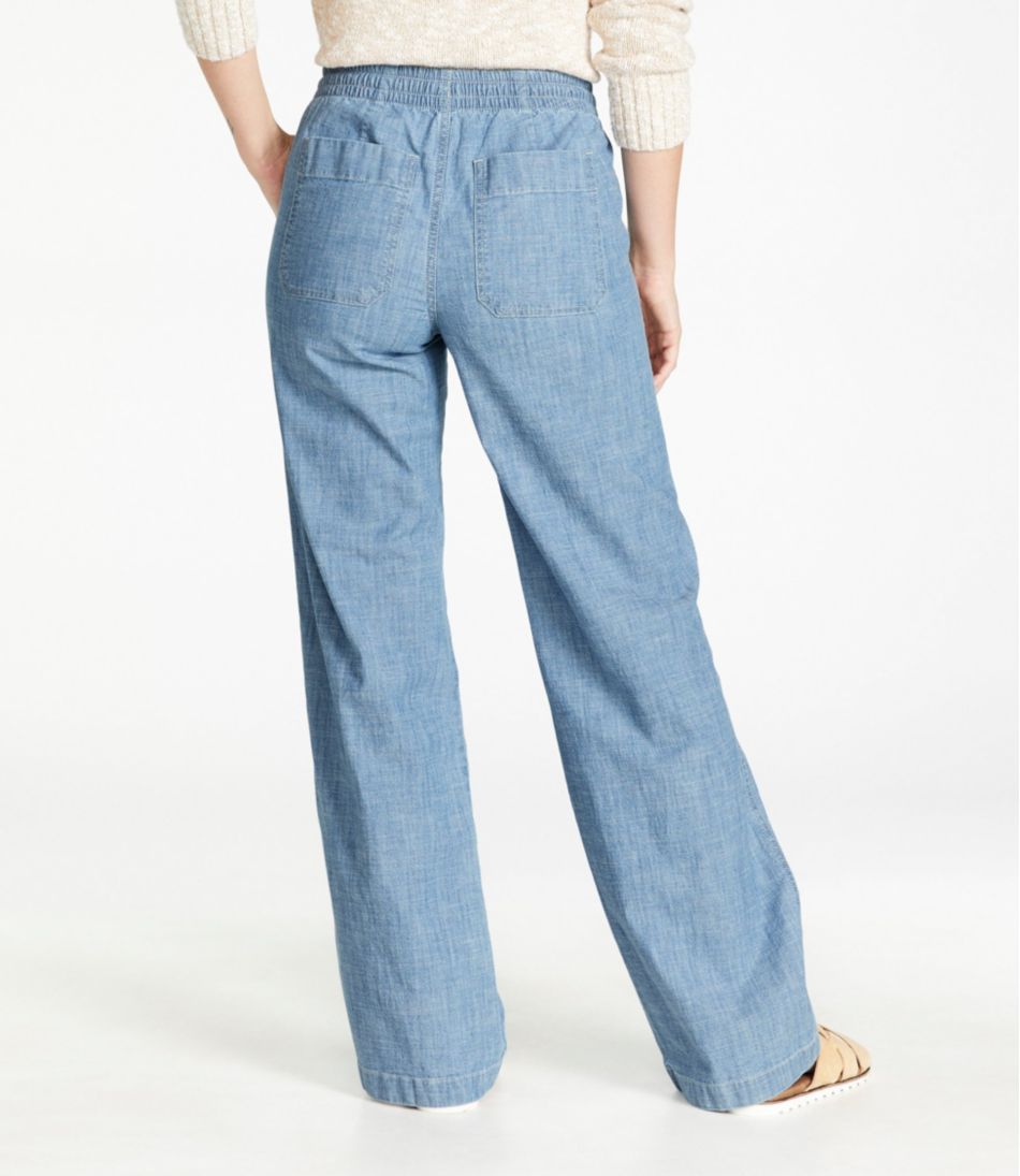 L.L.Bean | Women's Lakewashed Pull-On Chinos, Mid-Rise Wide-Leg Chambray
