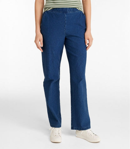 L.L.Bean | Women's Perfect Fit Pants, Denim Straight-Leg Fleece-Backed