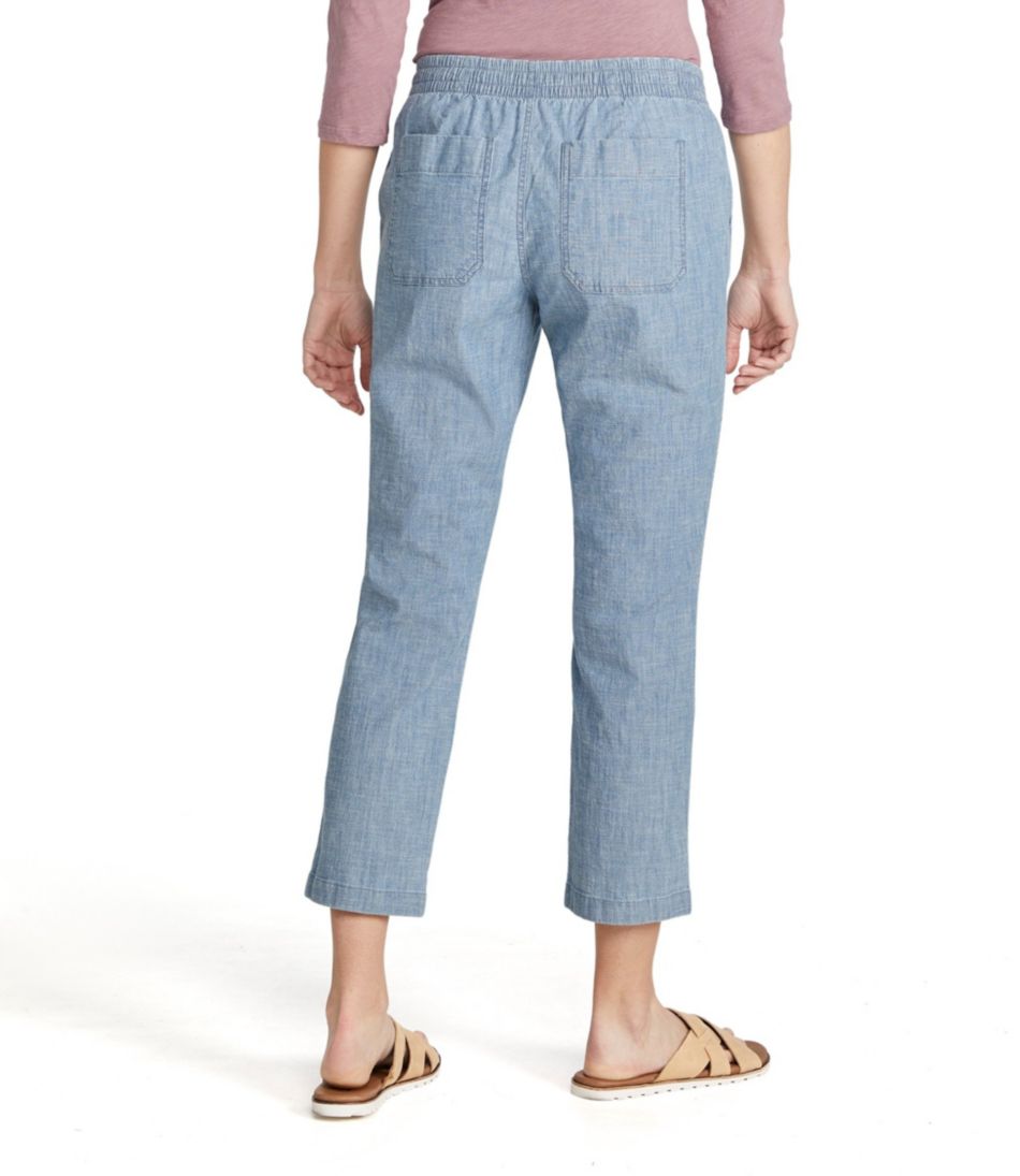 L.L.Bean | Women's Lakewashed Pull-On Chinos, Mid-Rise Chambray Ankle Pants