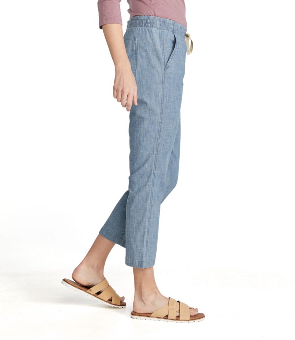 L.L.Bean | Women's Lakewashed Pull-On Chinos, Mid-Rise Chambray Ankle Pants