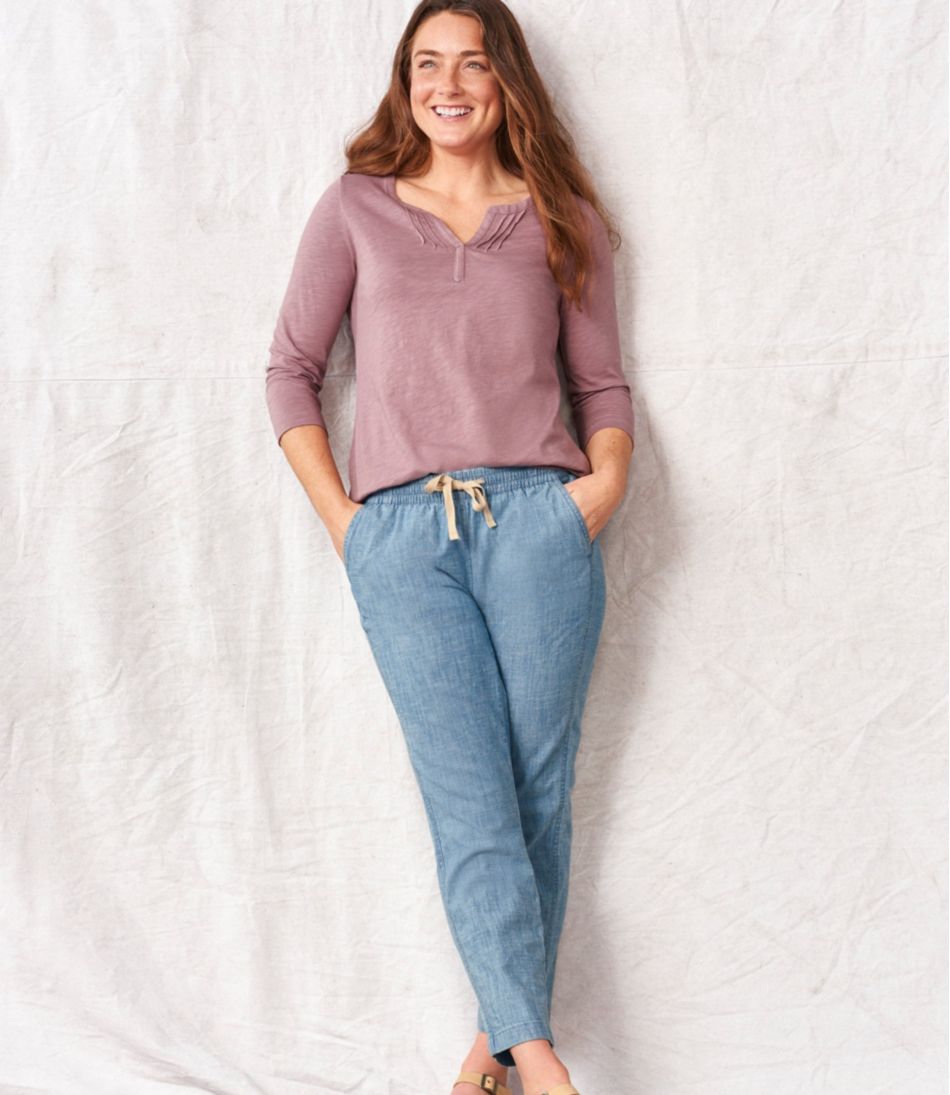 L.L.Bean | Women's Lakewashed Pull-On Chinos, Mid-Rise Chambray Ankle Pants