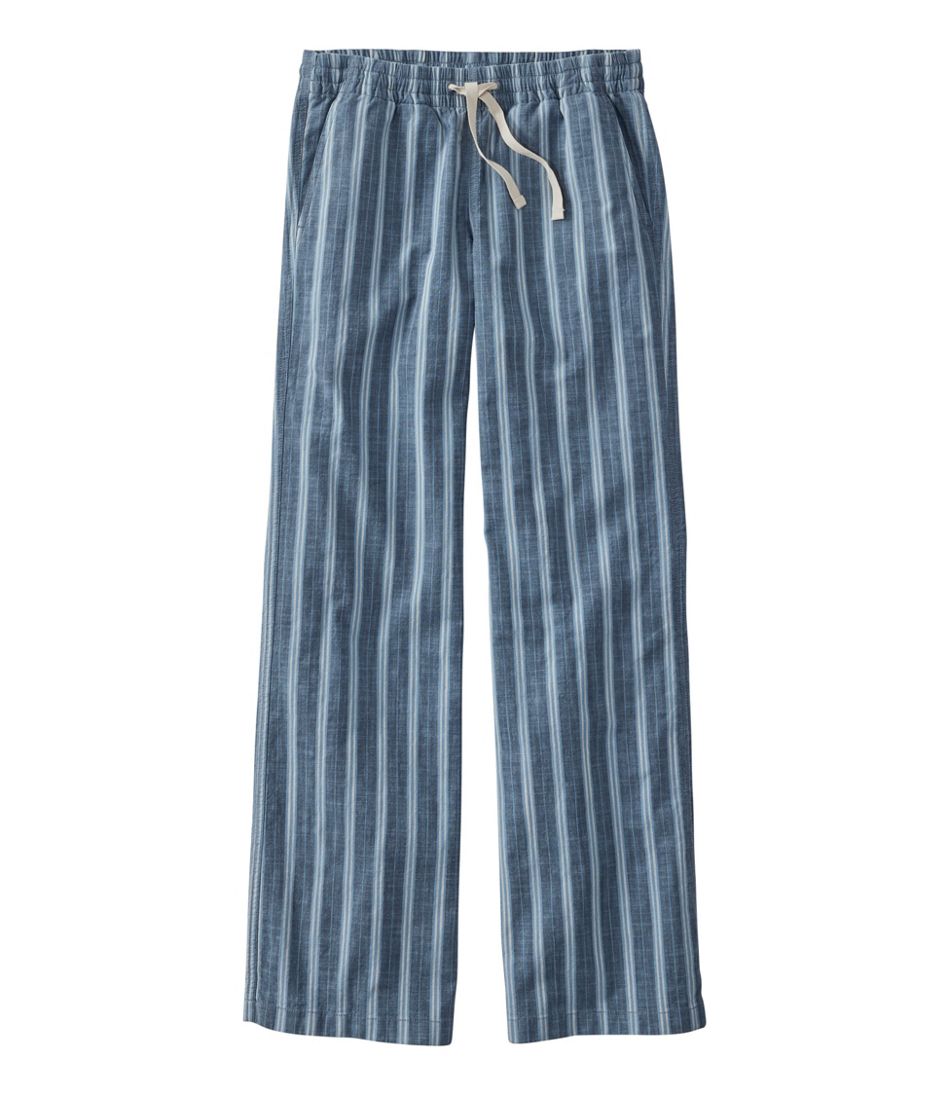 L.L.Bean | Women's Lakewashed Pull-On Chinos, Mid-Rise Wide-Leg Stripe Chambray