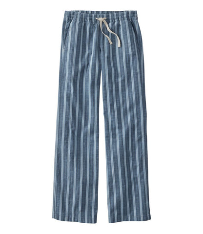 L.L.Bean | Women's Lakewashed Pull-On Chinos, Mid-Rise Wide-Leg Stripe Chambray