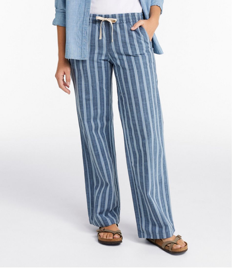 L.L.Bean | Women's Lakewashed Pull-On Chinos, Mid-Rise Wide-Leg Stripe Chambray