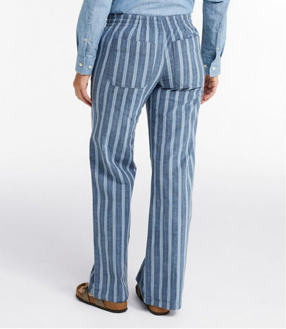 L.L.Bean | Women's Lakewashed Pull-On Chinos, Mid-Rise Wide-Leg Stripe Chambray
