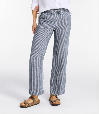 L.L.Bean | Women's Premium Washable Linen Pull-On Pants, Stripe