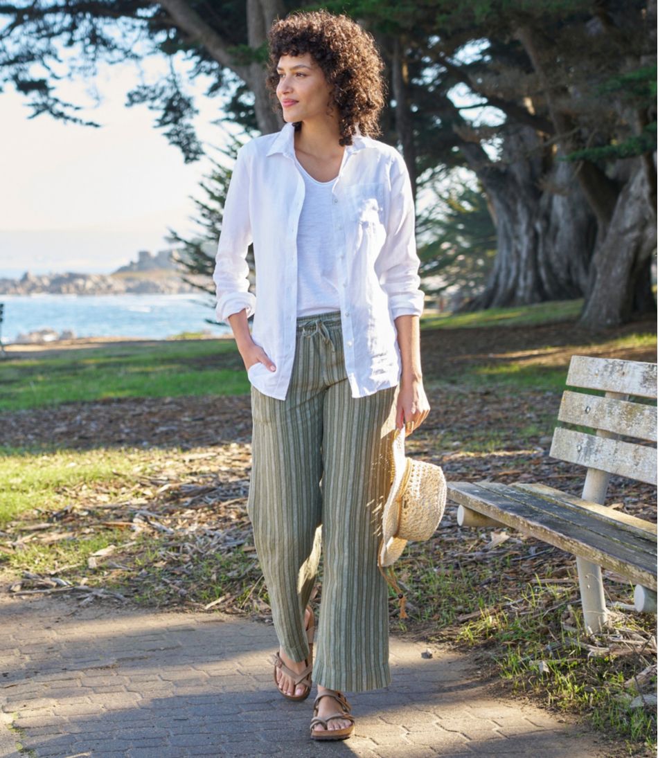 L.L.Bean | Women's Premium Washable Linen Pull-On Pants, Stripe