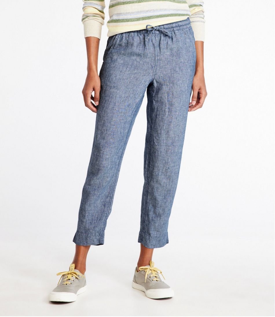 L.L.Bean | Women's Premium Linen Pull-On Ankle Pants, Mid-Rise Tapered-Leg