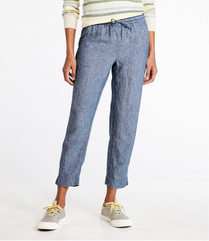 L.L.Bean | Women's Premium Linen Pull-On Ankle Pants, Mid-Rise Tapered-Leg