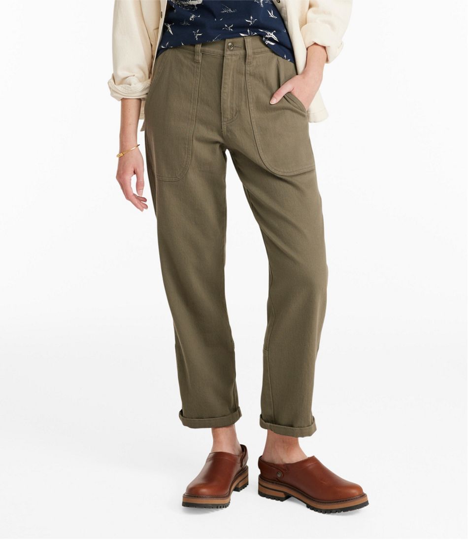 L.L.Bean | Women's Signature Washed Cotton Barrel Pants, High-Rise Tapered Leg