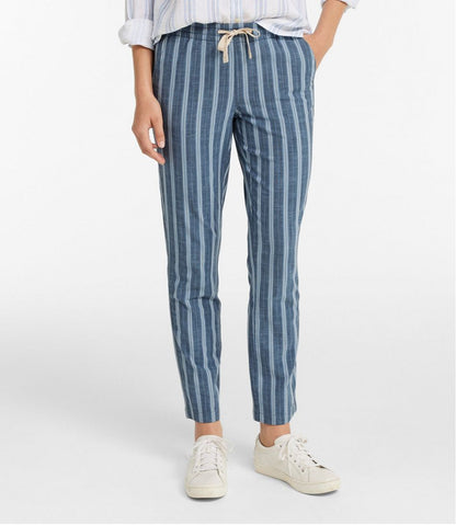 L.L.Bean | Women's Lakewashed Pull-On Chinos, Mid-Rise Tapered-Leg Chambray Ankle Pants