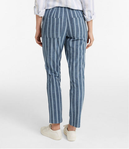 L.L.Bean | Women's Lakewashed Pull-On Chinos, Mid-Rise Tapered-Leg Chambray Ankle Pants