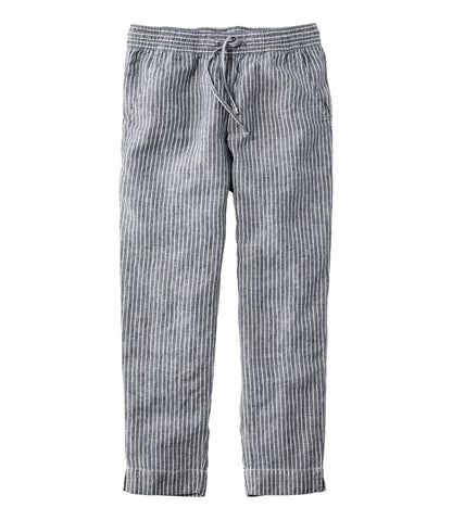 L.L.Bean | Women's Premium Linen Pull-On Ankle Pants, Mid-Rise Tapered-Leg Stripe