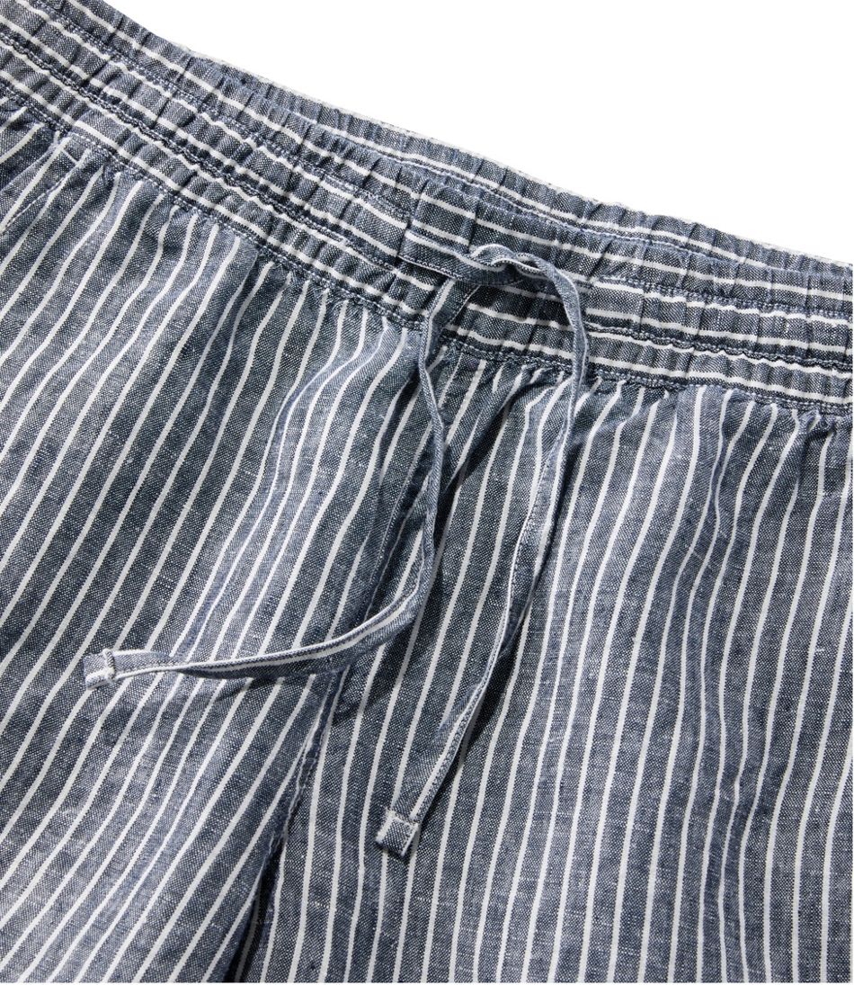 L.L.Bean | Women's Premium Linen Pull-On Ankle Pants, Mid-Rise Tapered-Leg Stripe