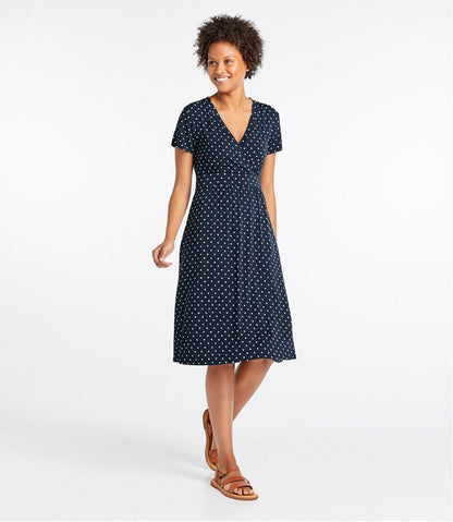 L.L.Bean | Women's Summer Knit Dress, Short-Sleeve Print