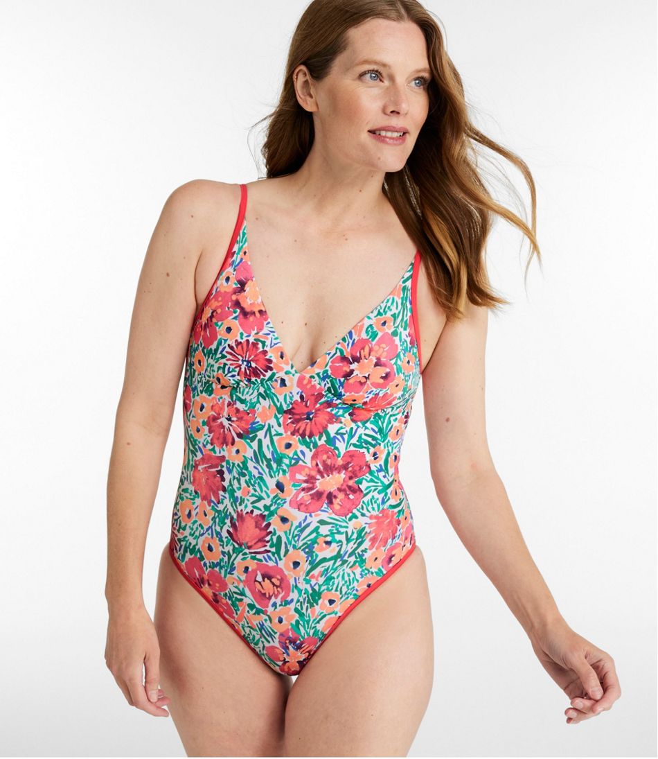L.L.Bean | Women's Coastal Essentials Swimwear, V-Neck Tanksuit Print
