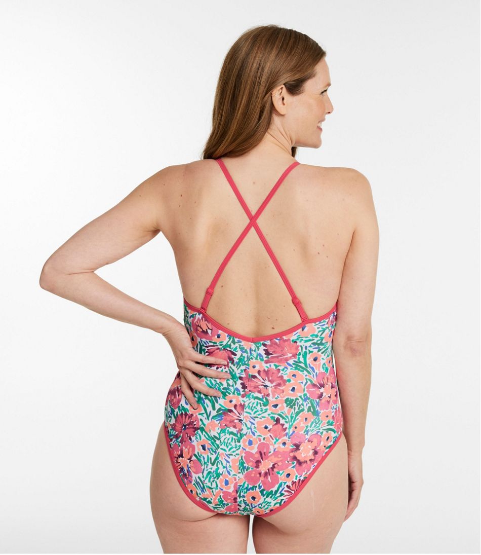 L.L.Bean | Women's Coastal Essentials Swimwear, V-Neck Tanksuit Print