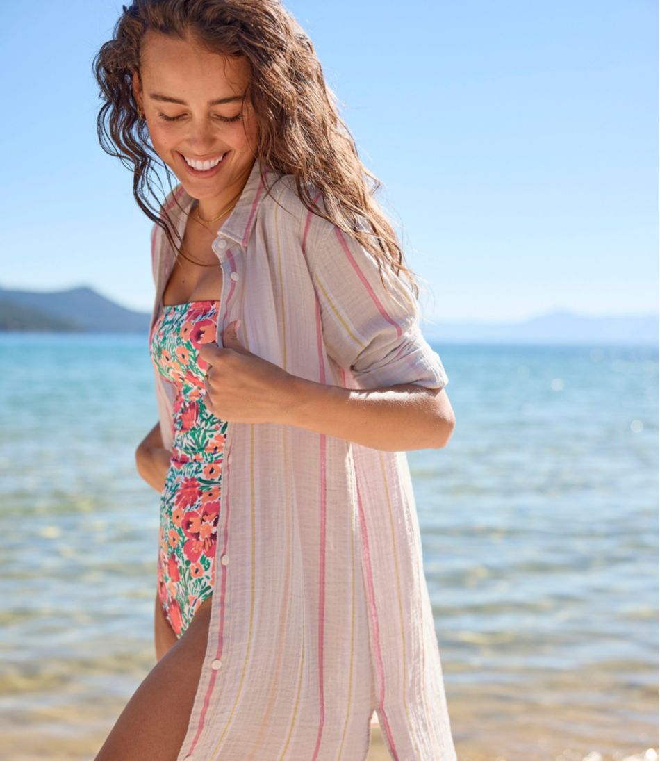 L.L.Bean | Women's Cloud Gauze Cover-Up Shirt, Stripe