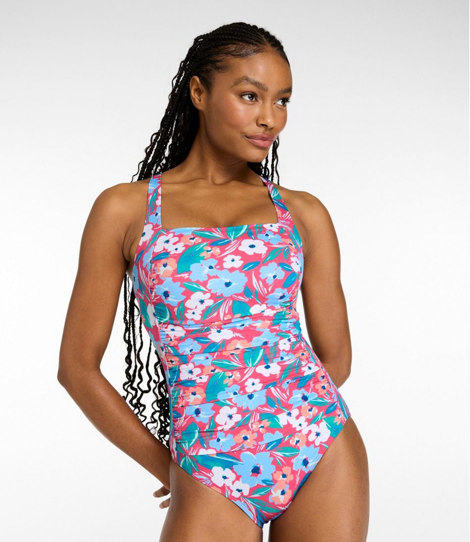 L.L.Bean | Women's BeanSport Swimwear, Squareneck Tanksuit Print